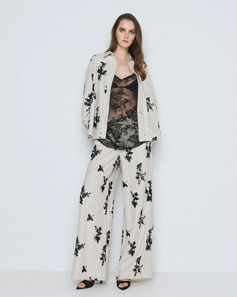 Striped Trousers With Sequin Embroidery - Access Fashion
