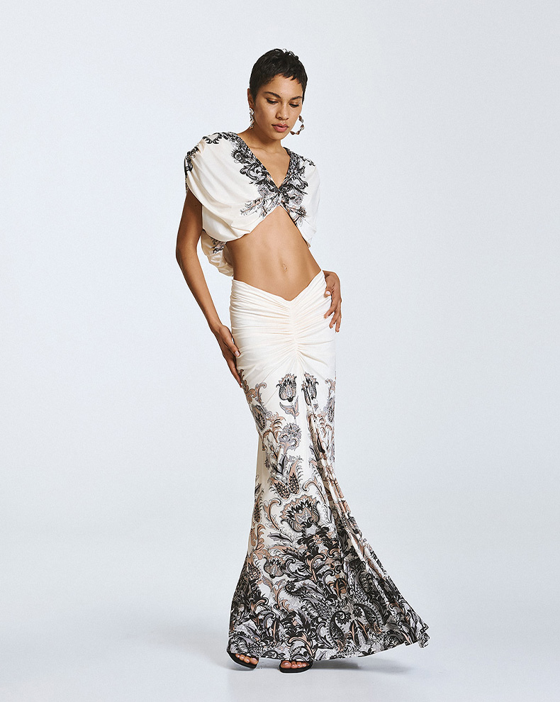 Printed Maxi Skirt With Ruffles - Access Fashion