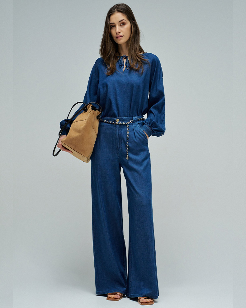 WIDE LEG CHINO TROUSERS IN LIGHTDENIM - Salsa Jeans