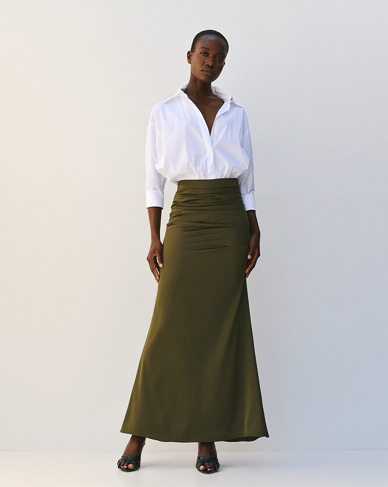 Satin Maxi Skirt With Ruffles - Access Fashion