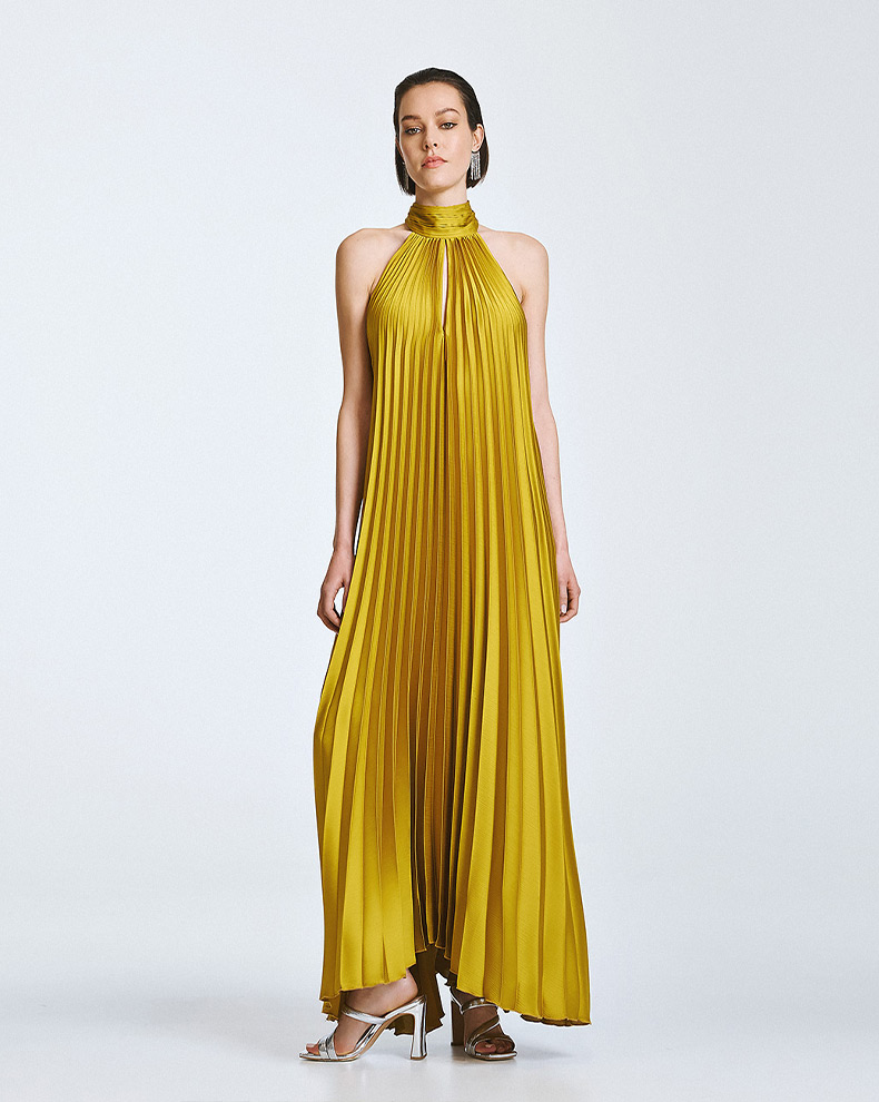 Pleated Dress With Slit - Access Fashion