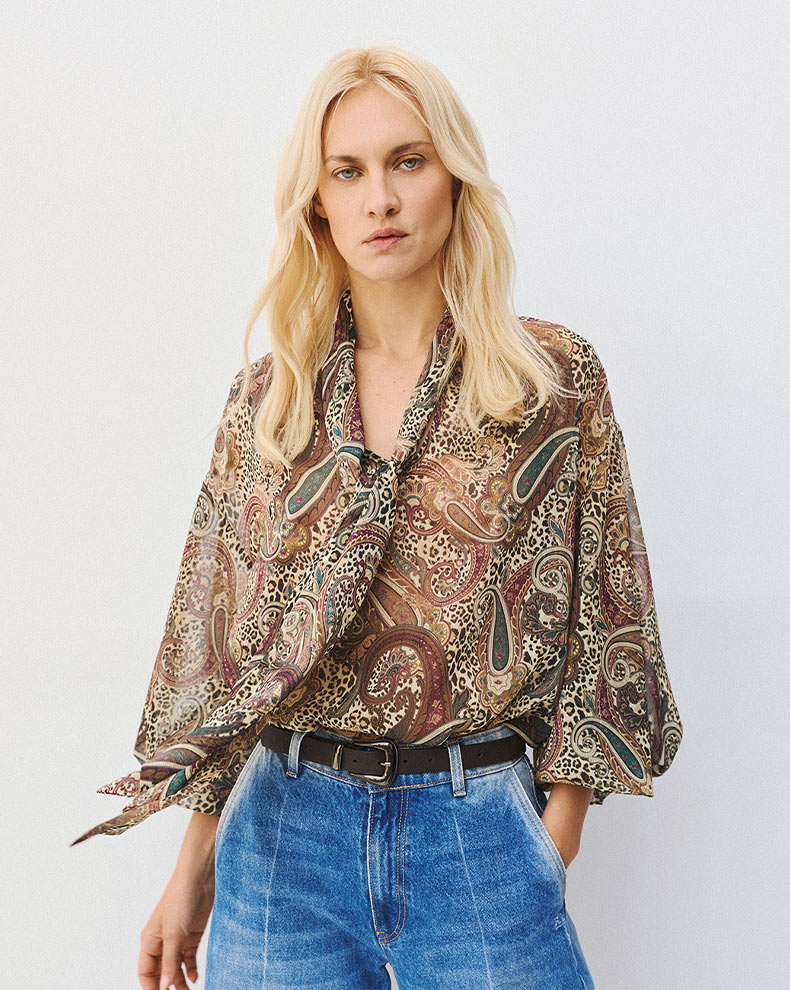Printed Blouse With Tie At The Neck - Access Fashion