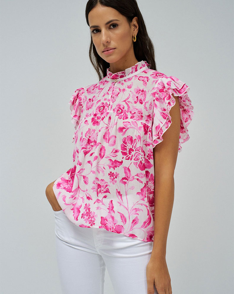 RUFFLED DETAIL PRINT BLOUSE