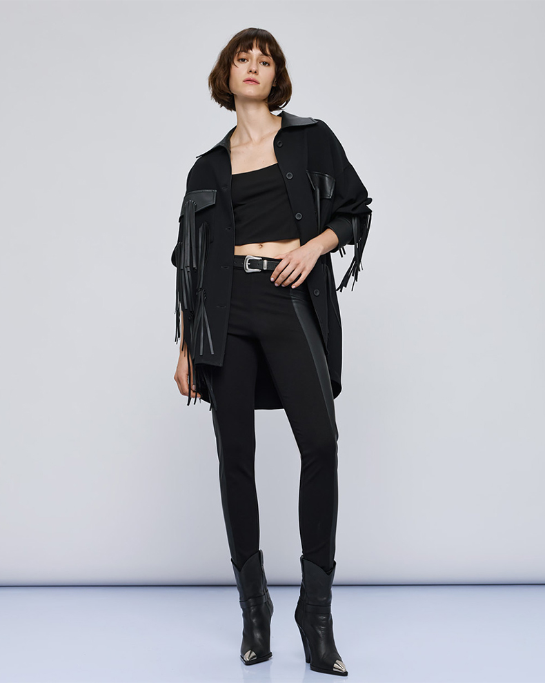LEGGINGS WITH FAUX LEATHER EFFECT DETAIL