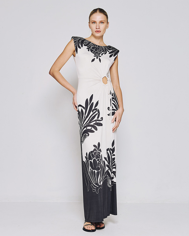 PRINTED DRESS WITH CUT OUT
