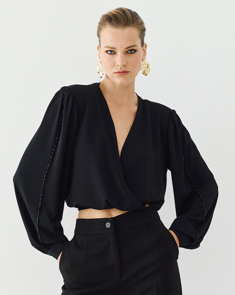 Beaded Wrap Blouse And Scarf - Access Fashion