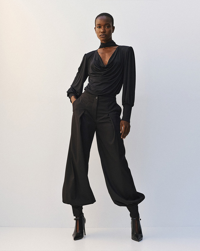 Draped Bodysuit With Puffed Sleeves - Access Fashion
