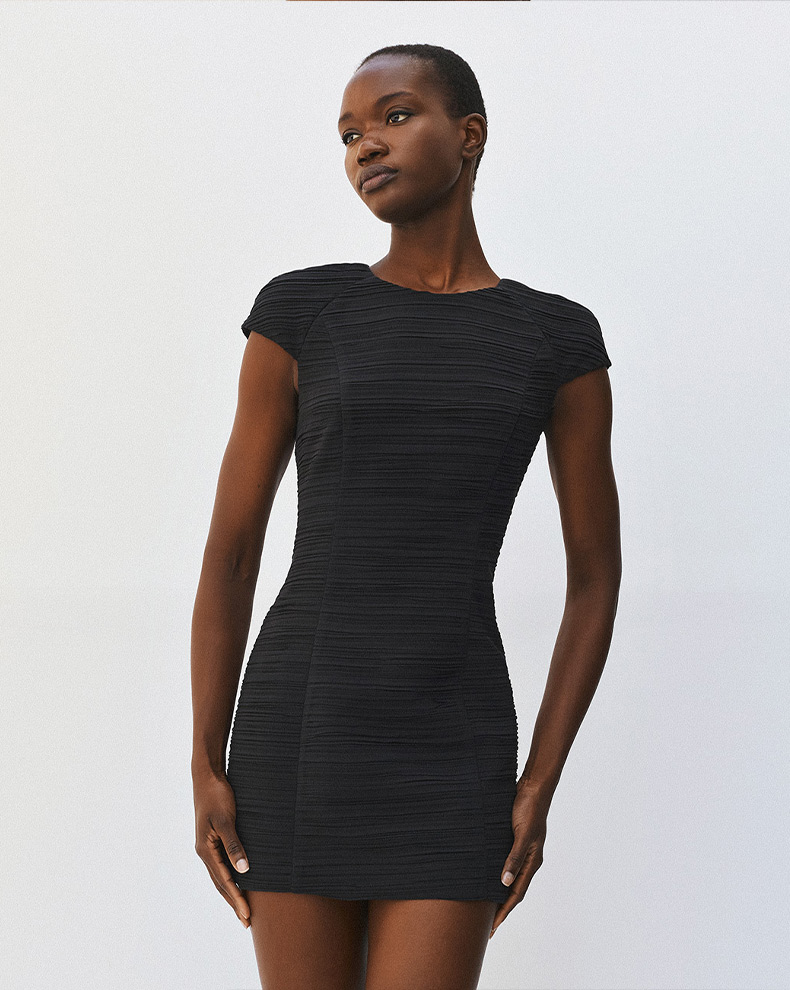 Pleated Mini Dress With Padded Shoulders - Access Fashion