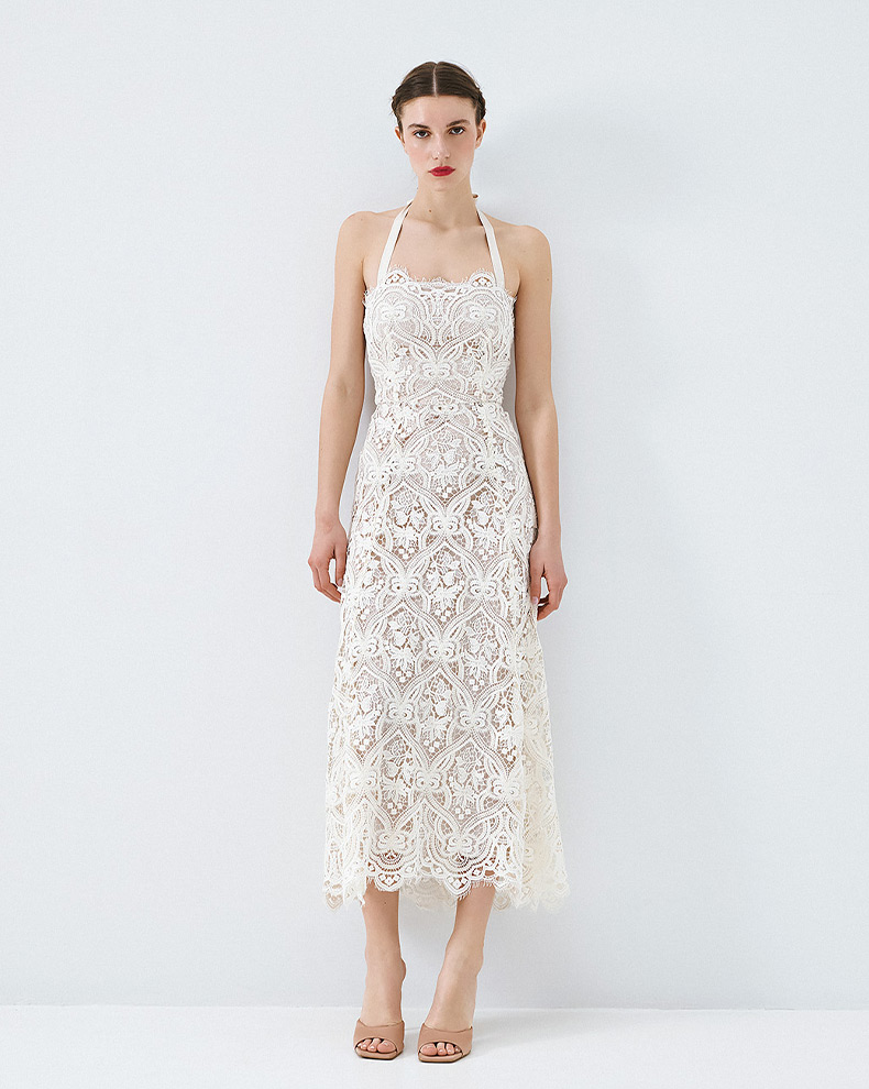 Lace Midi Dress With Belt - Access Fashion