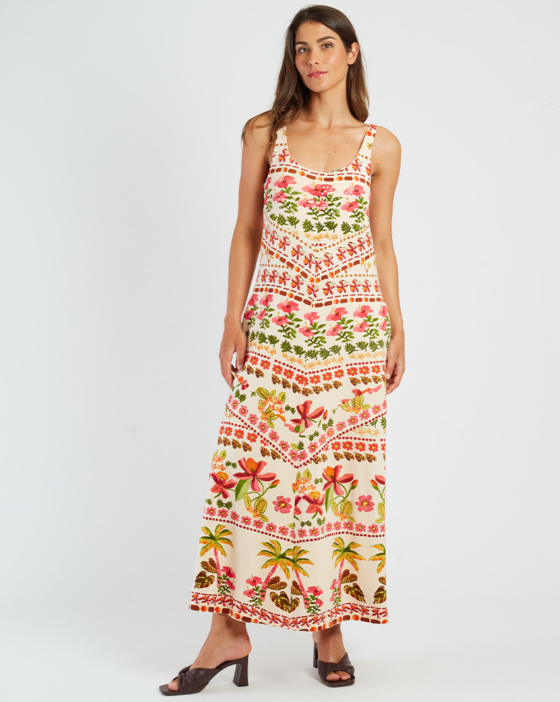 Honey Print Maxi Dress - Rene Derhy