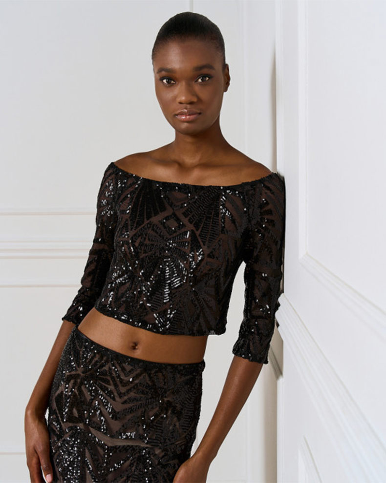 CROPPED SEQUIN TOP WITH MESH