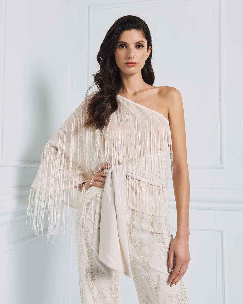 ONE SHOULDER BLOUSE WITH FRINGES