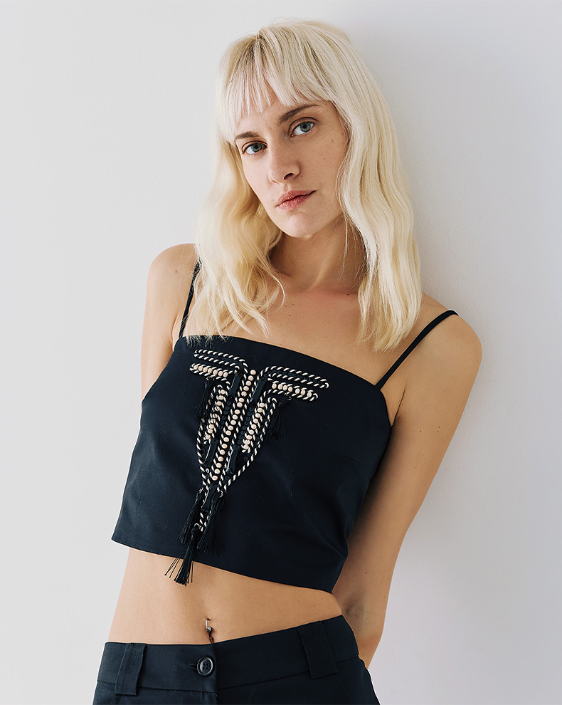TOP WITH EMBROIDERIES AND TASSEL